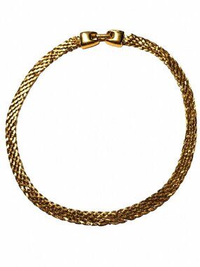 Vtg 1970s Napier Woven Multi-strand Barrel Clasp Braided Liquid Gold Mesh Collar